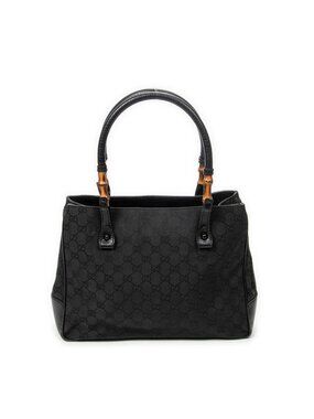 Gucci Square Bamboo Classic Tote Bag Black Monogram Pattern Canvas